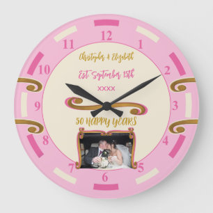 Grande Horloge Ronde Anniversaire d'or 50 ans ajouter des noms photo ro