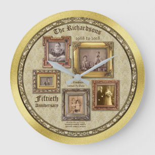 Grande Horloge Ronde Anniversaire d'or Mariage Cadres d'antiquités Coll