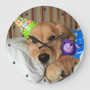 Grande Horloge Ronde Anniversaire du Golden Retriever