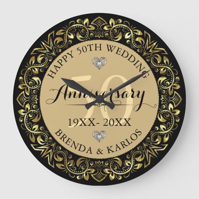 Grande Horloge Ronde Anniversaire Gold Floral Frame Gold Mariage (Recto)