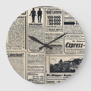 Grande Horloge Ronde Annonces de journaux allemands antiques 1917