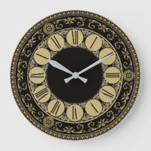 Grande Horloge Ronde Antique élégant noir et or