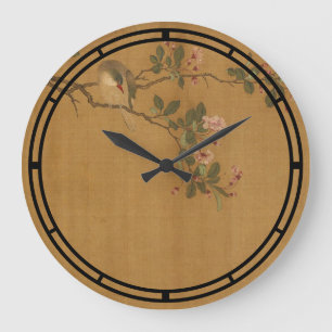 Grande Horloge Ronde Antique Oiseau Et Fleurs Chinois Orientaux