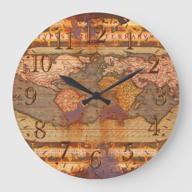 Grande Horloge Ronde Antique rusté Antique Vieux Monde Carte Historique (Recto)