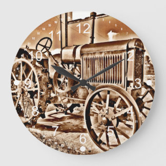 Grande Horloge Ronde Antique Tracteur Équipement Agricole Classic Sepia