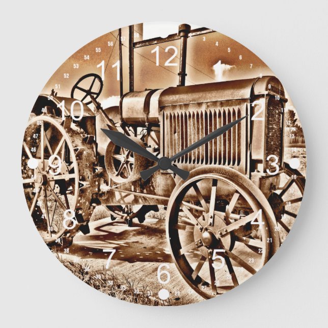 Grande Horloge Ronde Antique Tracteur Équipement Agricole Classic Sepia (Recto)
