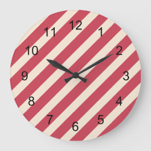 Grande Horloge Ronde Antique White and Brick Red Diagonal Stripes
