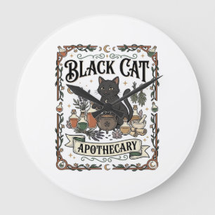 Grande Horloge Ronde Apothicaire Chat Noir Chat Sorcière Mystique Apoth