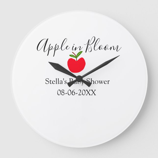 Grande Horloge Ronde Apple in bloom baby shower red apple name date  (Recto)