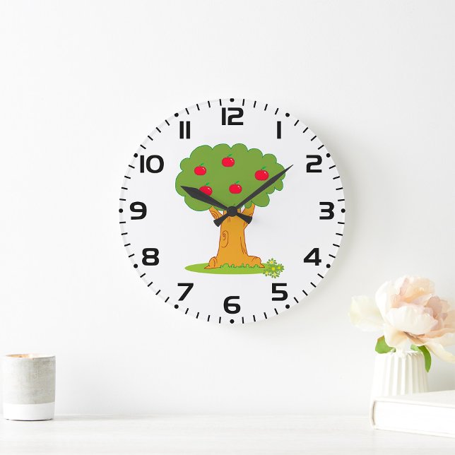 Grande Horloge Ronde Apple Tree Whimsical Red Apples (Créateur téléchargé)