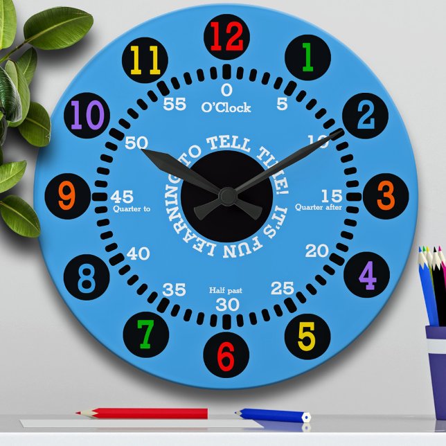 Grande Horloge Ronde Apprendre à dire l'heure (bleu) (Créateur téléchargé)