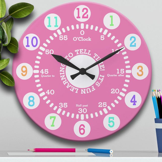Grande Horloge Ronde Apprendre à dire l'heure (rose) (Créateur téléchargé)