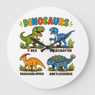 Grande Horloge Ronde Apprentissage des espèces de dinosaures pour les e