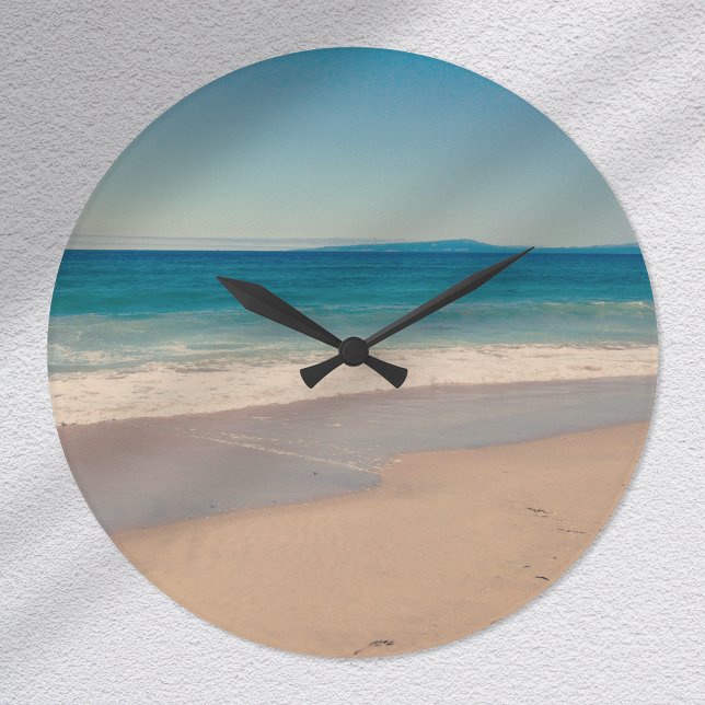 Grande Horloge Ronde Aqua Beach Scene (Aqua Beach Scene Large Clock)
