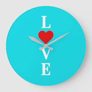 Grande Horloge Ronde Aqua Blue LOVE Heart