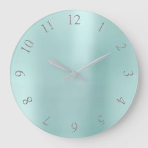 Grande Horloge Ronde Aqua BlueGlitter Grey Silver US Numéros UK