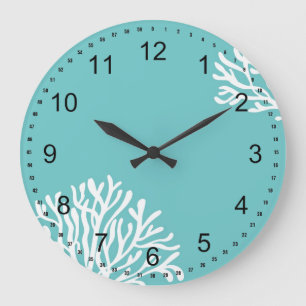 Grande Horloge Ronde Aqua et corail blanc