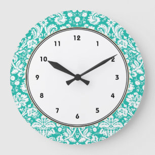 Grande Horloge Ronde Aqua turquoise Teal damask