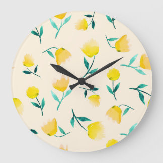 Grande Horloge Ronde Aquarelle Abstrait Motif de pivoine florale