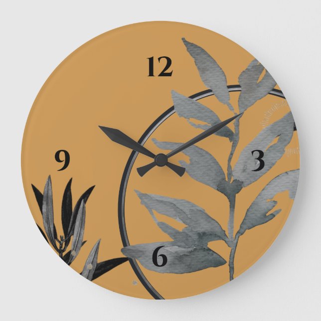 Grande Horloge Ronde Aquarelle artificielle noire et grise de moutarde (Recto)