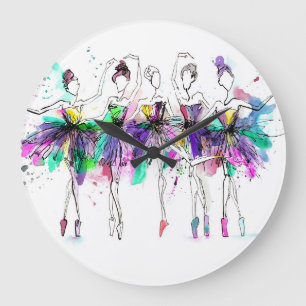 Grande Horloge Ronde Aquarelle Ballerinas : Bright Dance Illustration