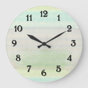 Grande Horloge Ronde Aquarelle Bleue Verte Rêveuse