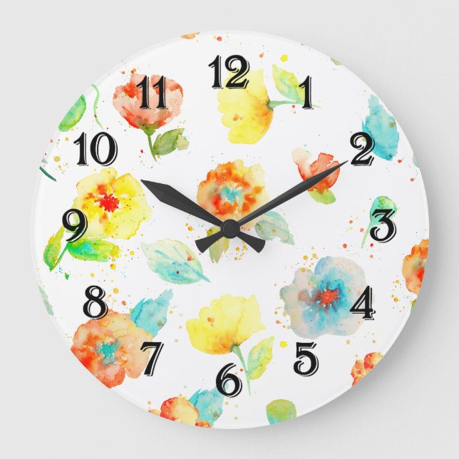 Grande Horloge Ronde Aquarelle Coquelicots (Recto)