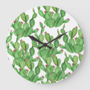Grande Horloge Ronde Aquarelle de Cactus : Arrière - plan Motif transpa
