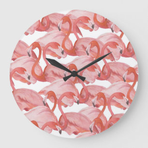 Grande Horloge Ronde Aquarelle de Flamant rose : Motif transparent