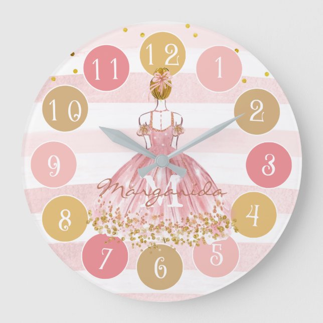 Grande Horloge Ronde Aquarelle délicate Ballerina Pink Monogramme (Recto)