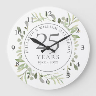 Grande Horloge Ronde Aquarelle douce Feuilles 25e anniversaire
