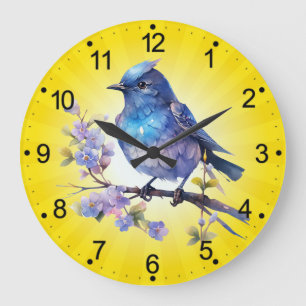 Grande Horloge Ronde Aquarelle Fairy Bird Flowers Clipart-73611