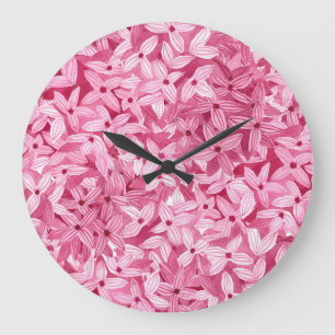 Grande Horloge Ronde Aquarelle fleurs lilas : arrière - plan rose