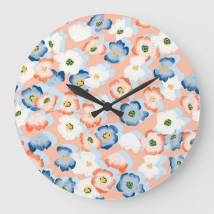 Grande Horloge Ronde Aquarelle Fleurs minuscules : Motif Vintage