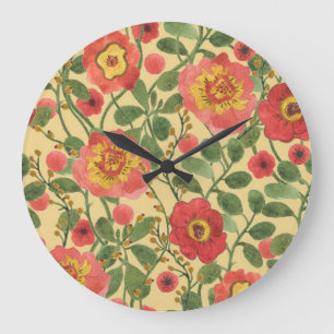 Grande Horloge Ronde Aquarelle florale rétro : Élégance intemporelle