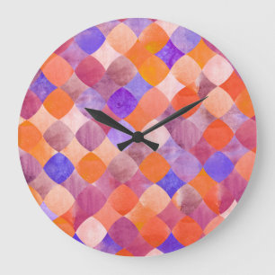Grande Horloge Ronde Aquarelle géométrique, écailles de poissons arabes