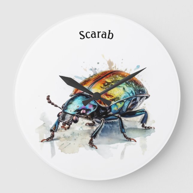 Grande Horloge Ronde Aquarelle Iridescente Beetle, personnalisé (Recto)