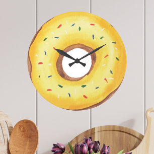 Grande Horloge Ronde Aquarelle Jaune mignonne Donut