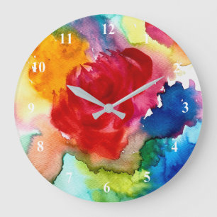 Grande Horloge Ronde Aquarelle magnifique art rose abstrait