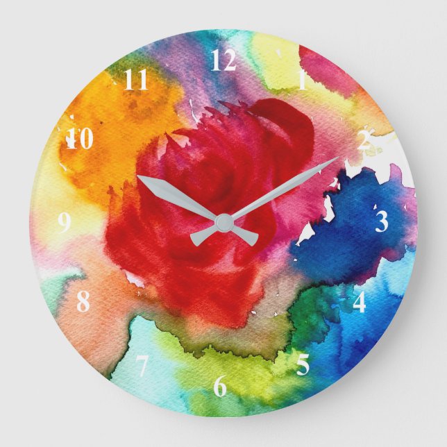 Grande Horloge Ronde Aquarelle magnifique art rose abstrait (Recto)