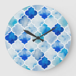 Grande Horloge Ronde Aquarelle marocaine : Main Tirée Sans Seamless