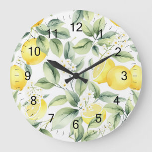 Grande Horloge Ronde Aquarelle moderne Motif jaune citron