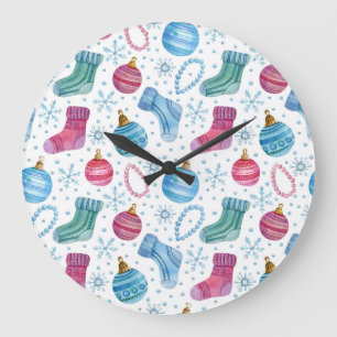 Grande Horloge Ronde Aquarelle Noël Motif à main