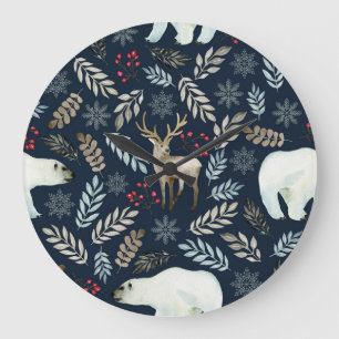 Grande Horloge Ronde Aquarelle Ours de Cerf Tiré