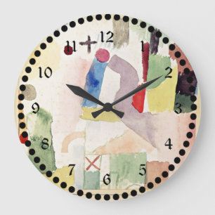 Grande Horloge Ronde Aquarelle pathétique rouge, œuvre d'art abstraite