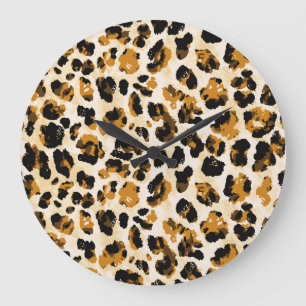Grande Horloge Ronde Aquarelle peau léopard, dégradé cravate-teint.