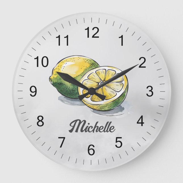 Grande Horloge Ronde Aquarelle personnalisée moderne tendance Citron ja (Recto)
