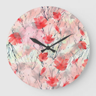 Grande Horloge Ronde Aquarelle Plantes Herbes Motif