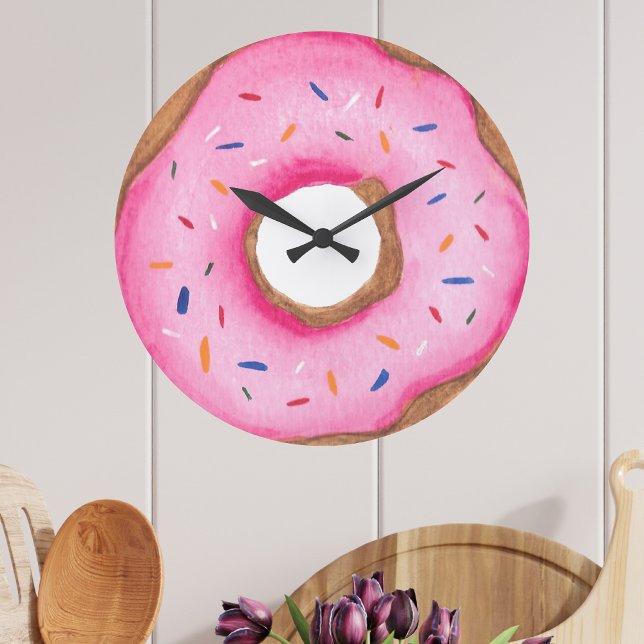 Grande Horloge Ronde Aquarelle rose pâle (Créateur téléchargé)