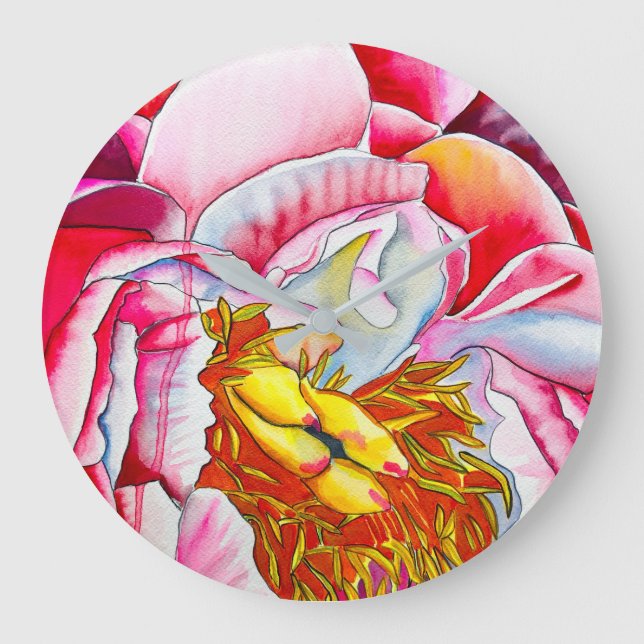 Grande Horloge Ronde Aquarelle rose Peony (Recto)